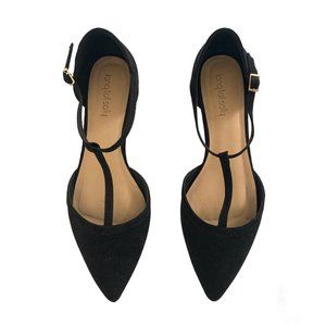 Long Tall Sally Kirsty T-Bar Black Suede Flats Sz 11 NWT
